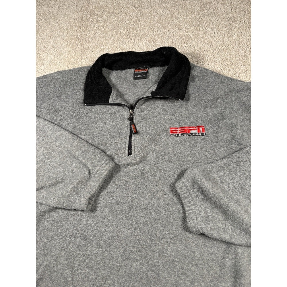 Vintage 90s ESPN The Magazine Fleece Pullover Men's XL Gray 1/4 Zip Sweater Y2K